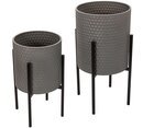 Online Designer Dining Room Bella Gray Patterned Raised Planters with Black Stand - Set of 2