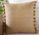 Online Designer Patio Faux Natural Fiber Pom Pom Indoor/Outdoor Pillow