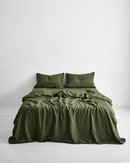 Online Designer Bedroom Olive Stripe 100% Flax Linen Bedding Set