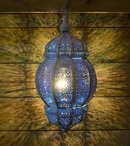 Online Designer Patio Rani Moroccan Lantern - White/Blue- Plug In Version