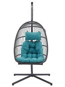 Online Designer Patio Forest Gate Metal Swing Egg Chair with Stand in Teal