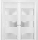 Online Designer Bathroom Solid French Double Doors 36 x 80 Frosted Glass 3 Lites, Lucia 4070 White Silk