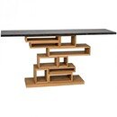 Online Designer Combined Living/Dining Stacked Wood and Black Marble Table