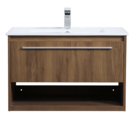 Online Designer Bathroom Evanna Single Sink Floating Vanity Cabinet, 1 Drawer, Walnut Brown, 30