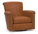 Online Designer Other Irving Roll Arm Leather Swivel Armchair with Nailheads