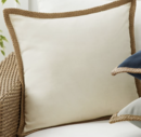 Online Designer Dining Room Faux Natural Fiber Trim Indoor/Outdoor Pillows