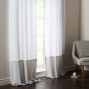Online Designer Bedroom Belgian Flax Linen Velvet Colorblock Curtain - White/Frost