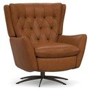 Online Designer Combined Living/Dining Wells Tufted Leather Swivel Recliner, Bronze Base, Signature Maple, Leather