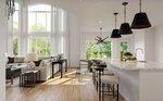 Black and White Living/Dining & Kitchen Design Rendering