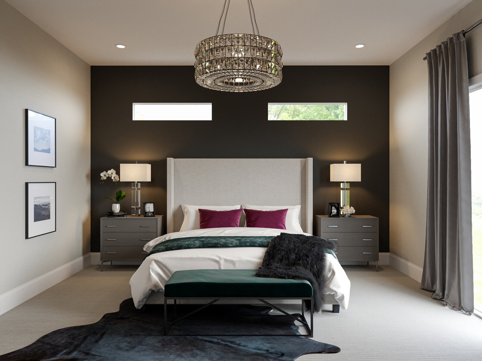 Renderizado de Renovación de Dormitorio Contemporáneo Glamuroso