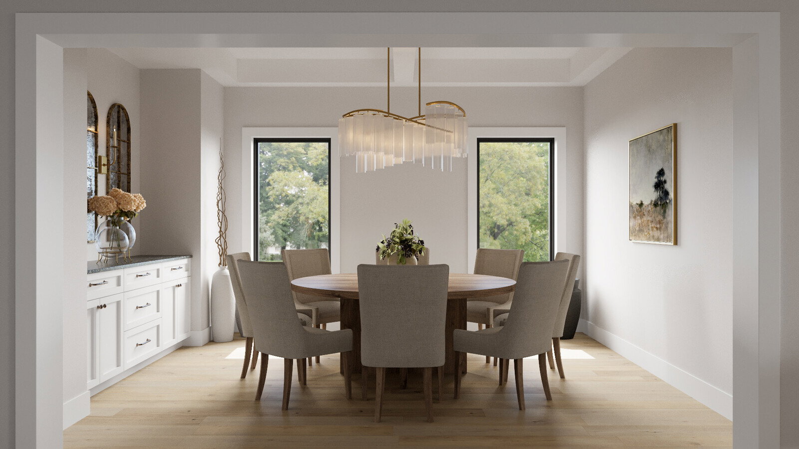 Renderizado de Combinación de Sala de Estar y Comedor Bohemio de Lujo