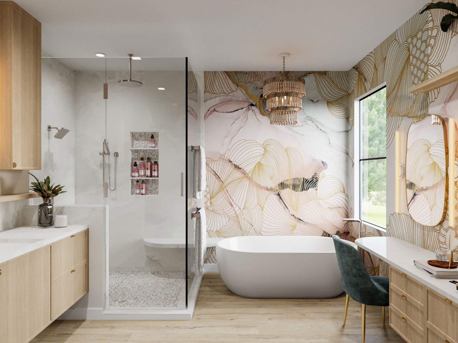 Contemporary Bathroom Remodel with Bold Wallpapers Contemporary Bathroom Remodel with Bold Wallpapers