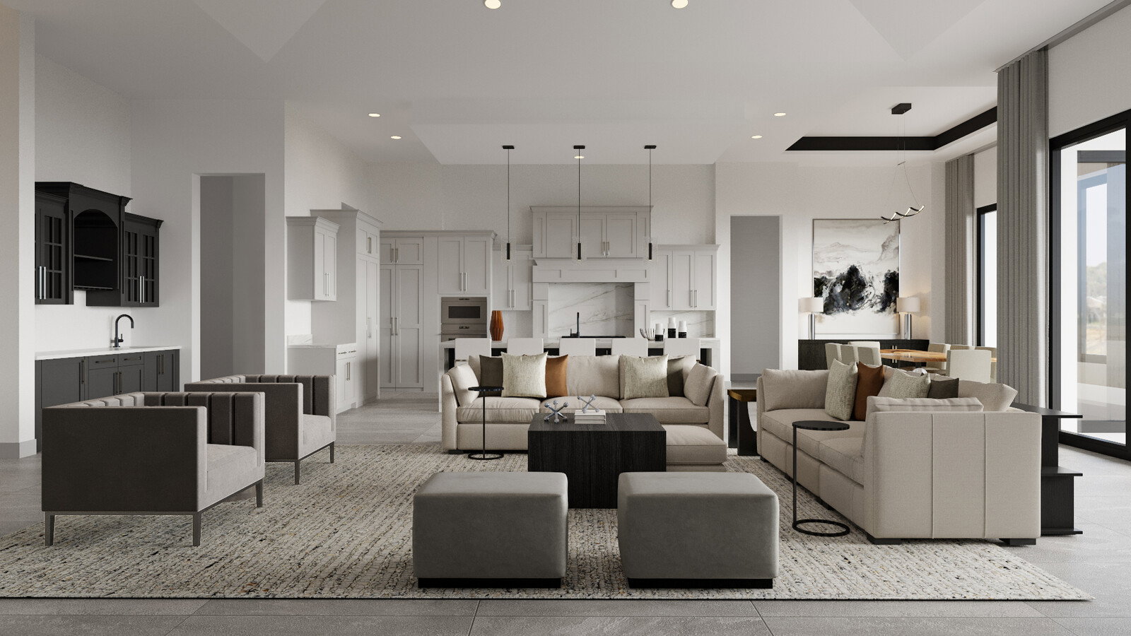 Renderización de Renovación Moderna de Sala de Estar y Comedor Combinados