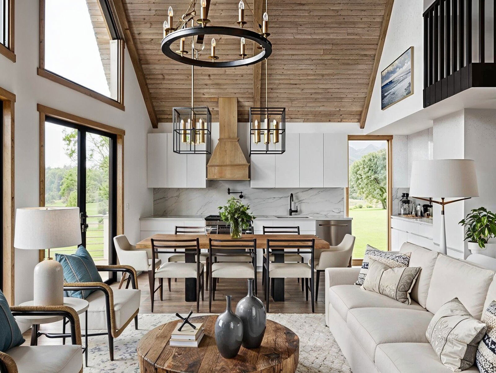 Modern Organic Living Room Dining Room Combo in a Home Retreat 