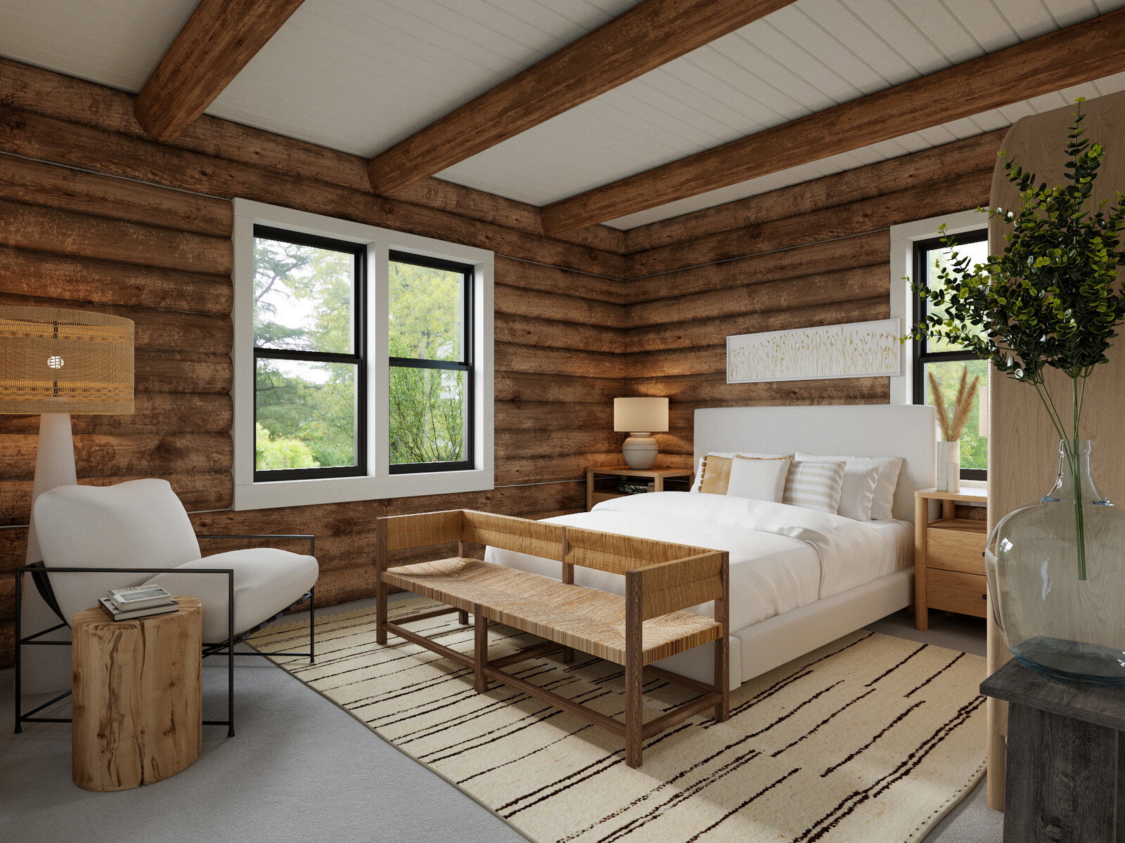 Actualización Moderna del Interior de Cabaña de Madera Renderización