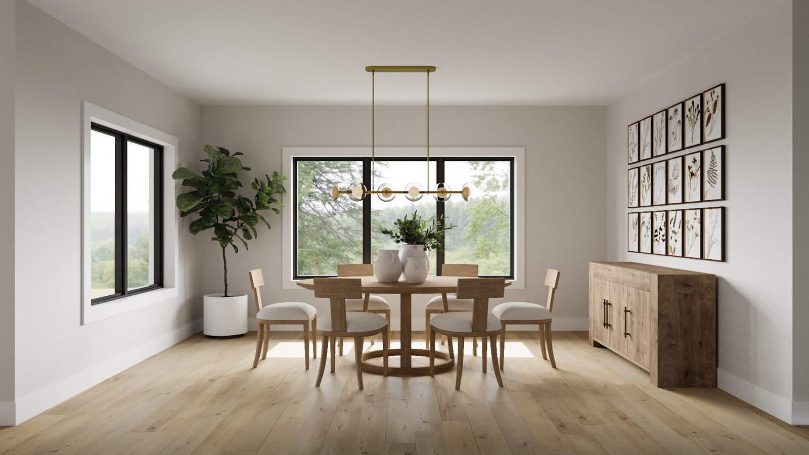 Renderizado de Combinación de Sala de Estar y Comedor Bohemio de Lujo