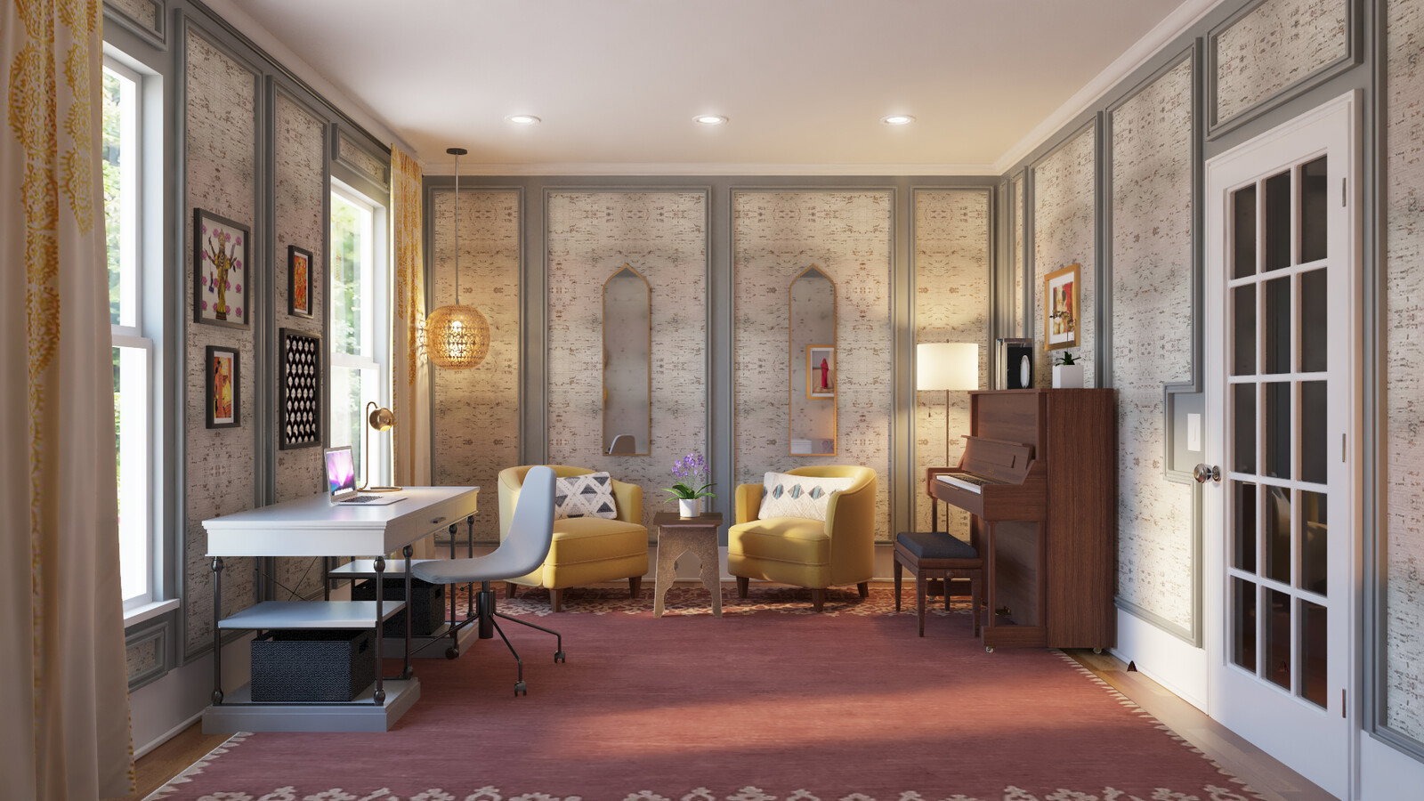 Renderizado de Sala de Música Ecléctica