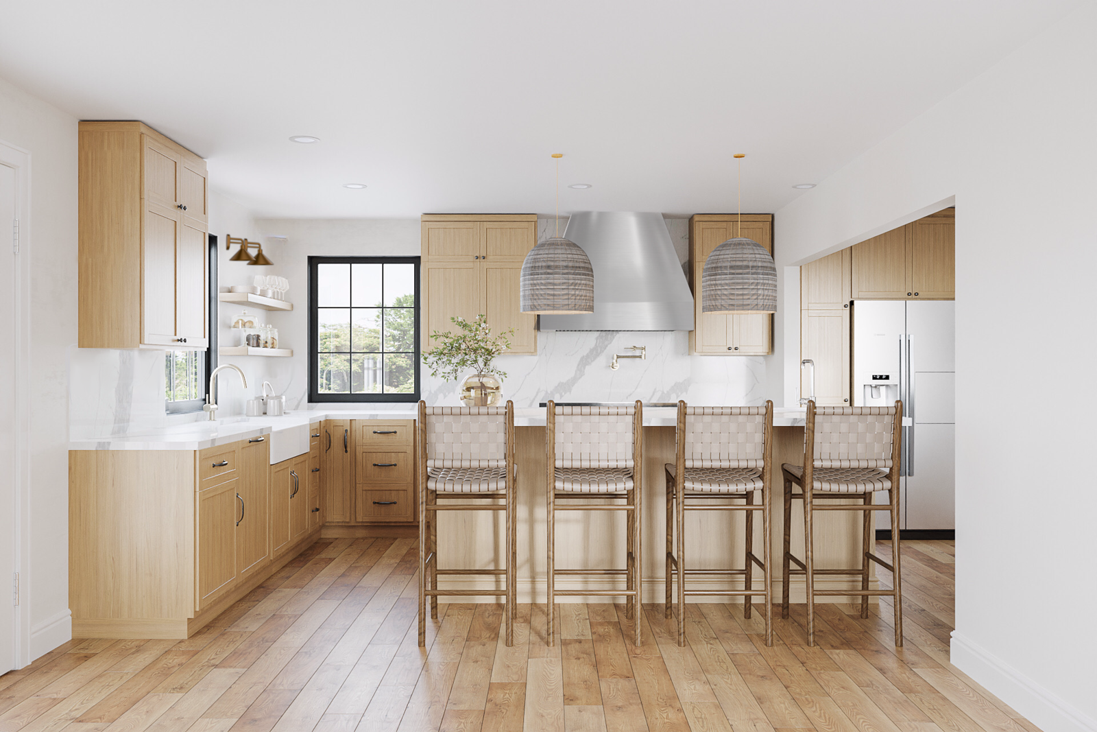 Renderizado de diseño de hogar elegante, transitional y chic