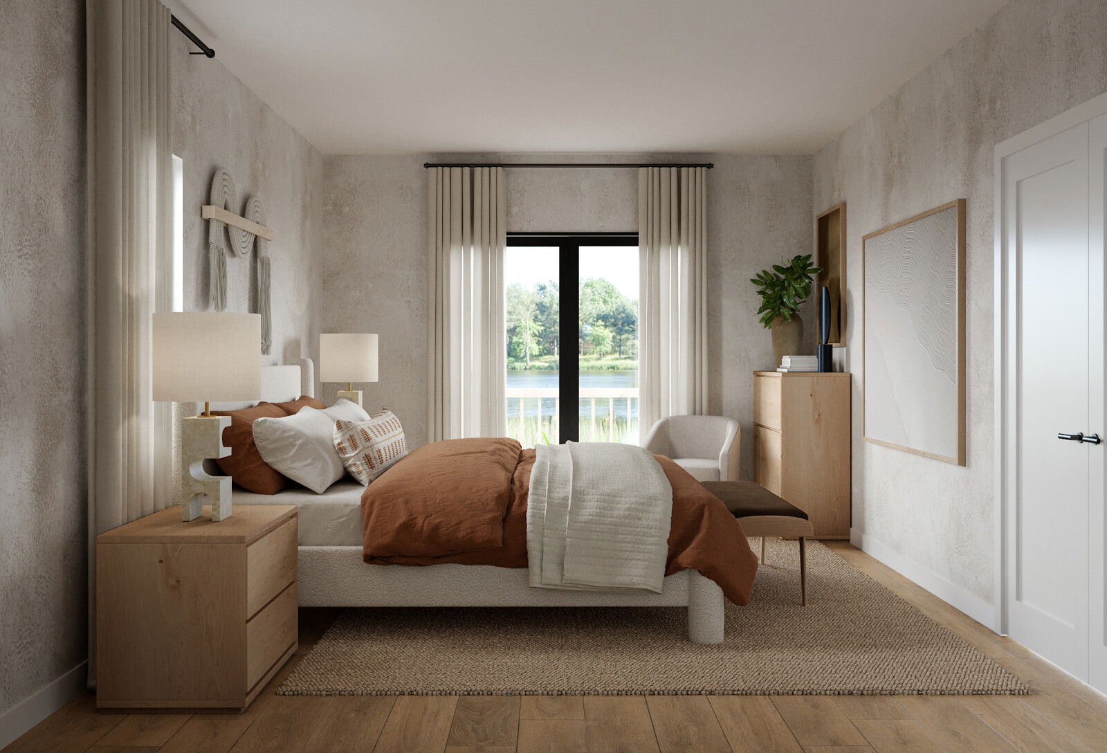 Dormitorio Estilo Japandi, Oficina en Casa & Renderización de Guardería miniatura