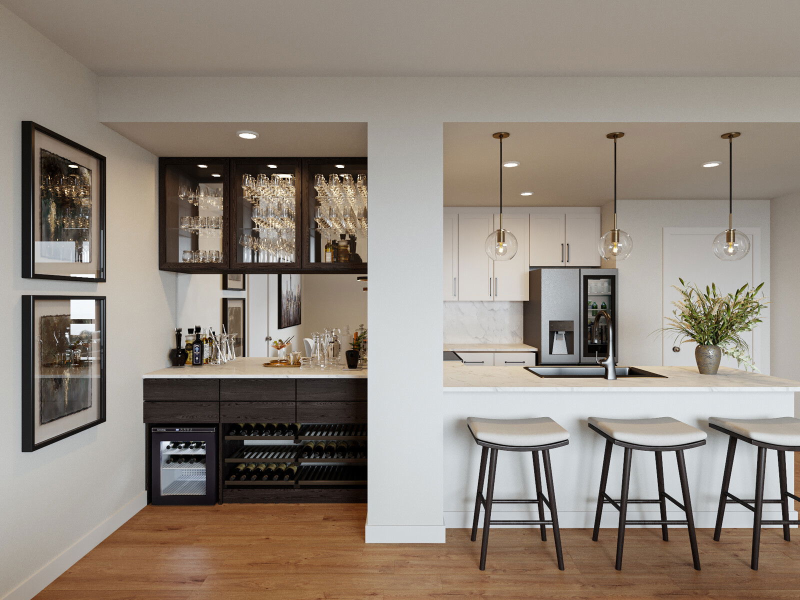 Renderizado de Diseño de Interiores Contemporáneo con Accentos Dorados thumb