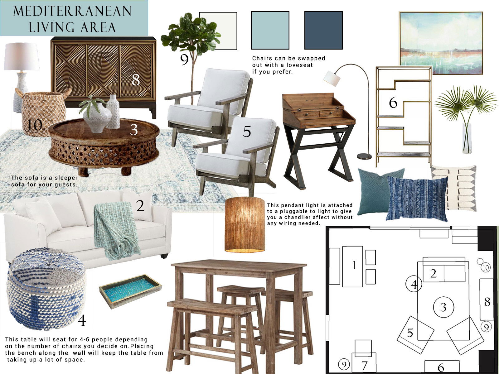 Ideas de Diseño de Interiores Combinadas de Sala-Comedor del Diseñador en Línea