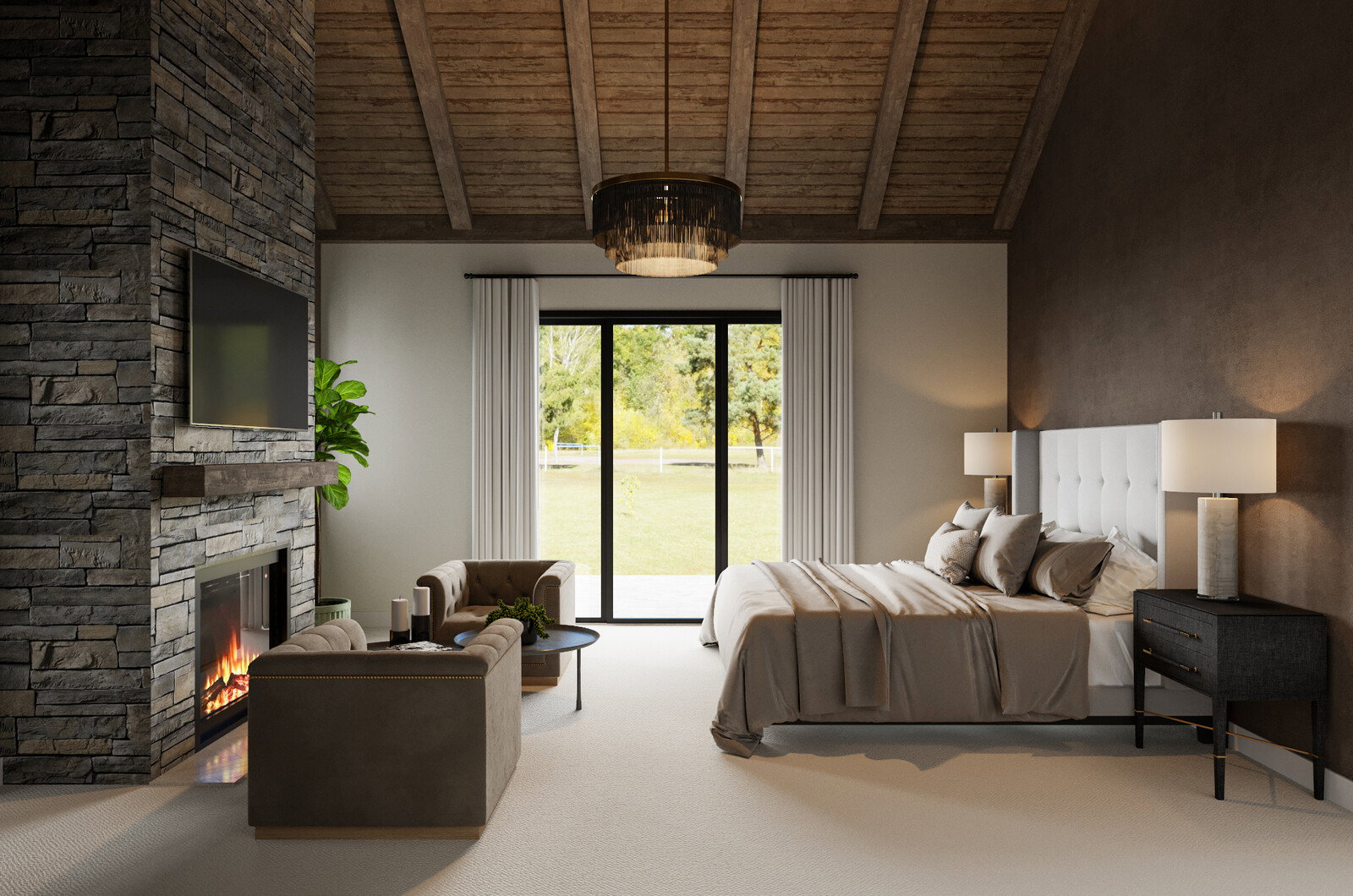 Renderizado de Diseño de Casa con Techos Altos Masculinos y Audaces