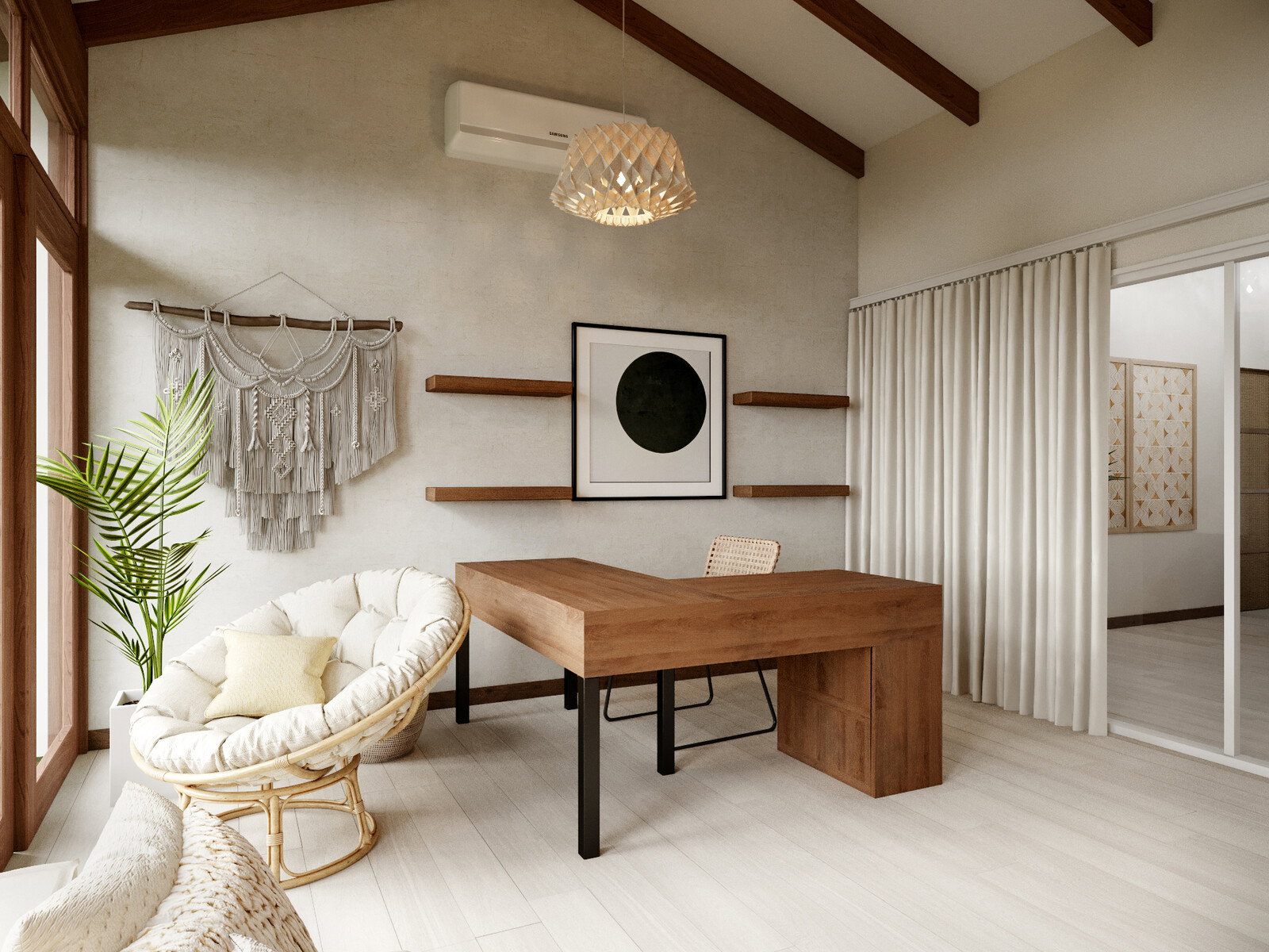 Renderizado de Diseño de Oficina en Casa para Él y Ella