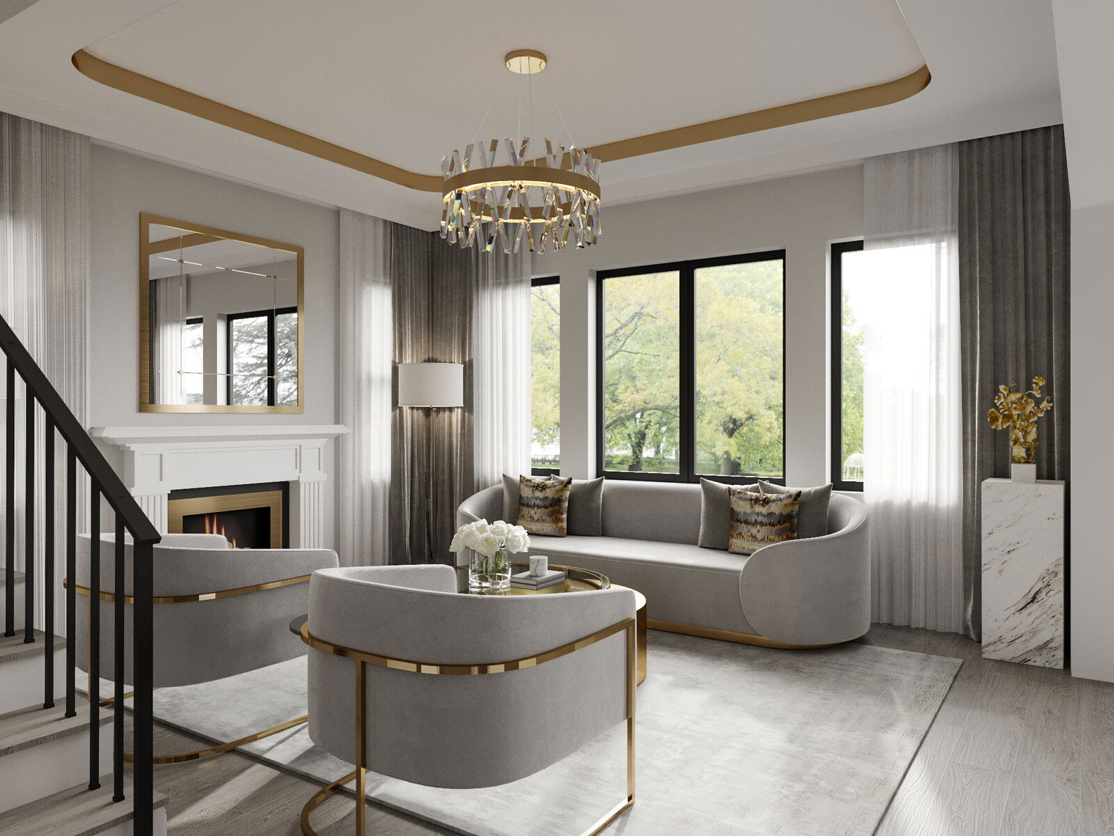 Modern Glam Living Room and Dining Room