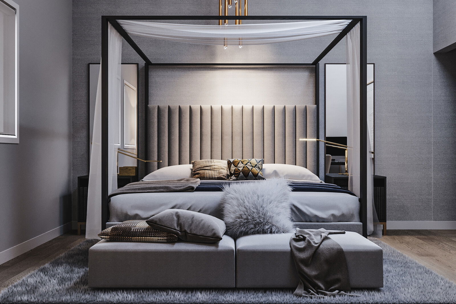 Contemporary Bedroom with White Marble  Design