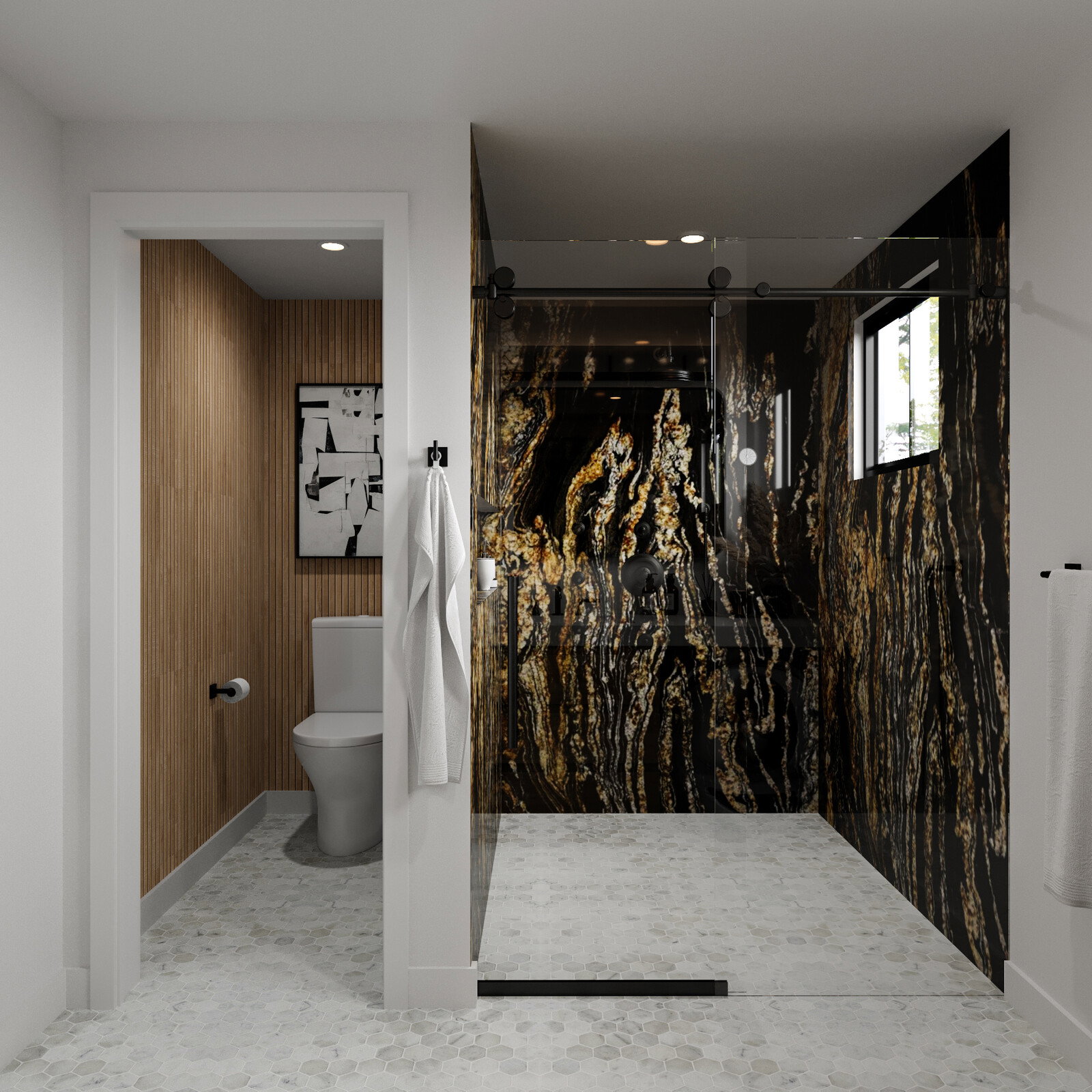 Representación de Diseño de Baño Costero Contemporáneo
