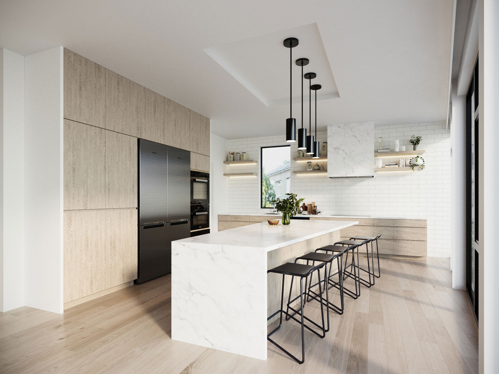 Renderizado de renovación de cocina minimalista