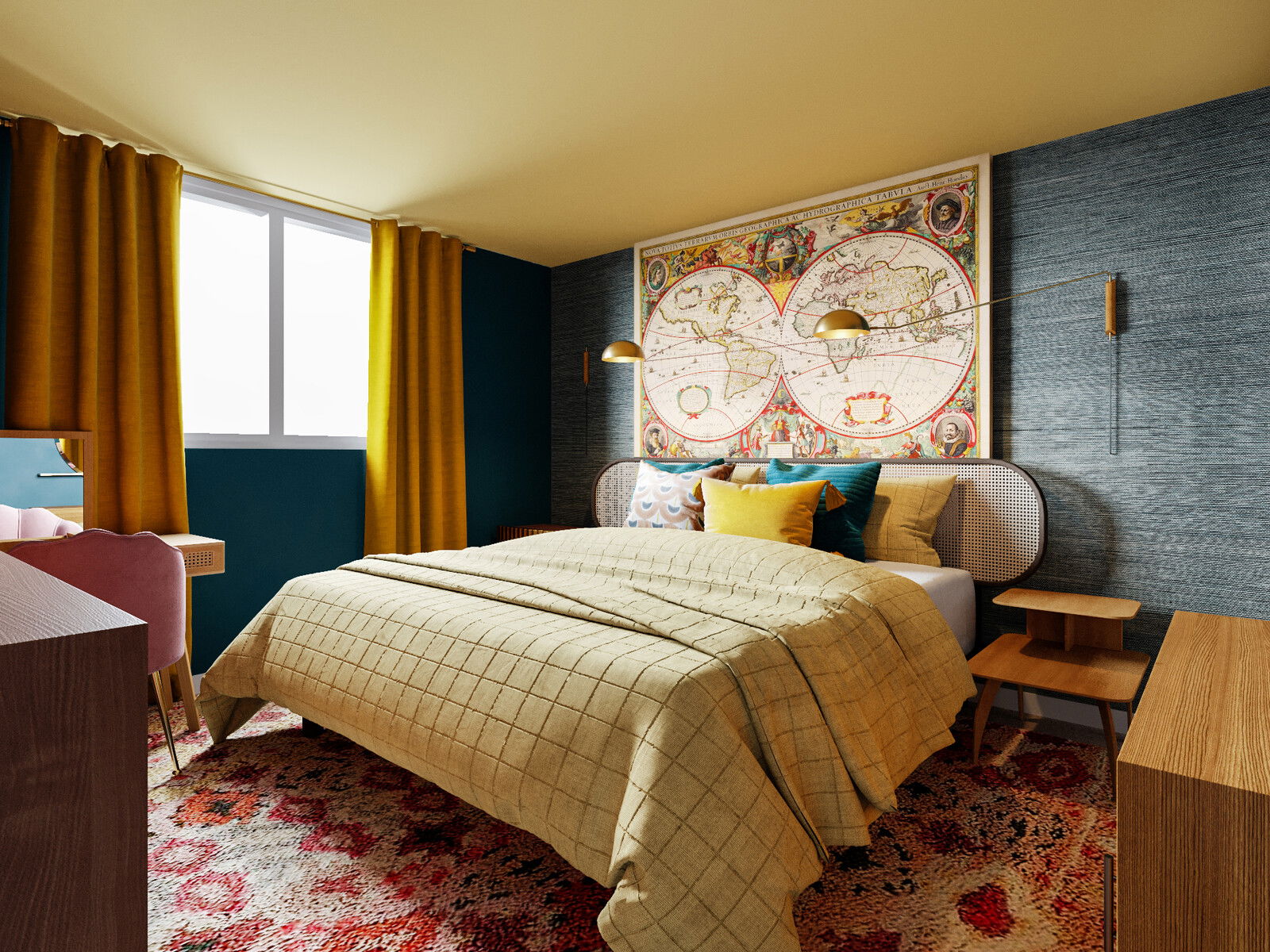 Warm & Colorful Eclectic Bedroom Interior Design