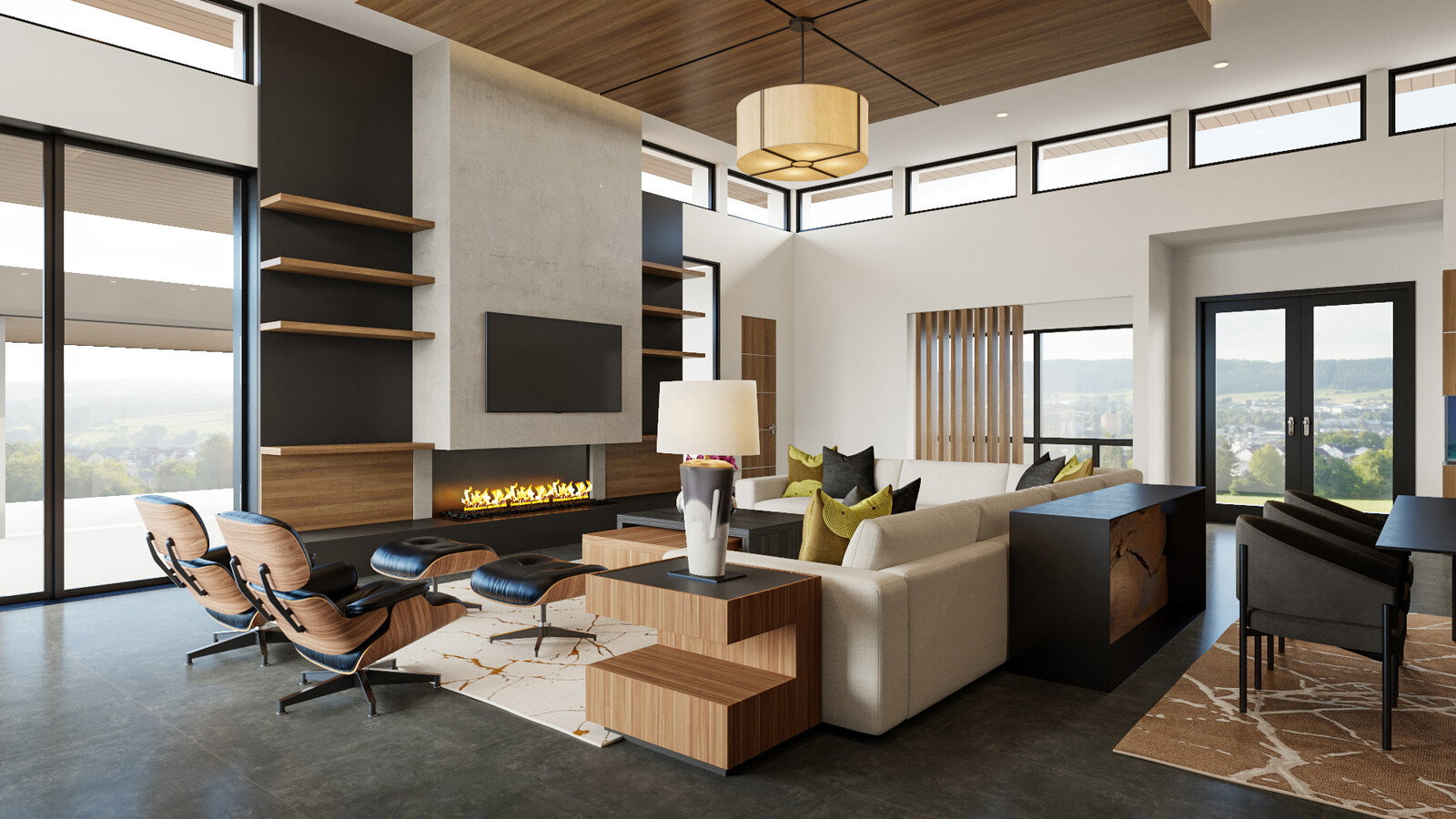Diseño de Casa Contemporánea Sofisticada con Acentos Oscuros Miniatura de Renderizado