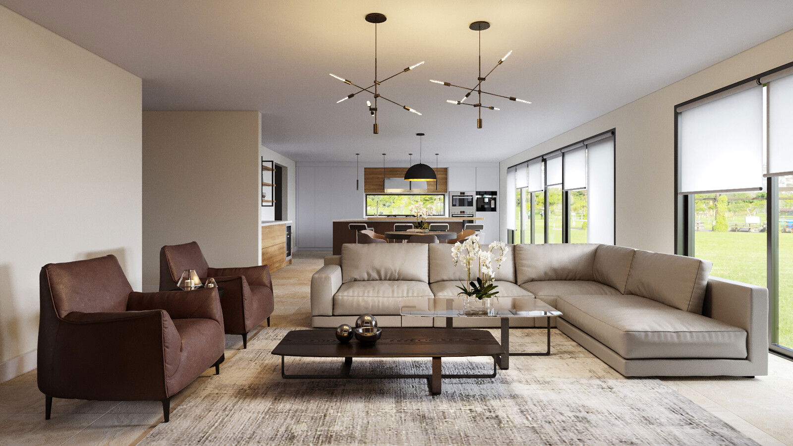 Diseño interior asequible de combinación de Salón de Estar y Comedor 1