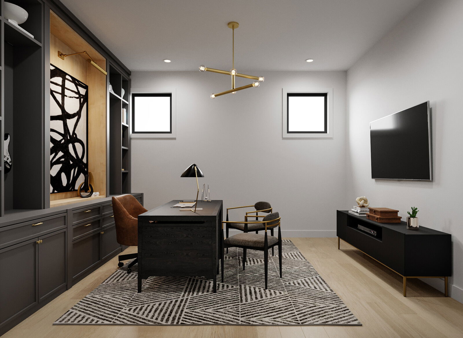 Black Masculine Basement Office Design