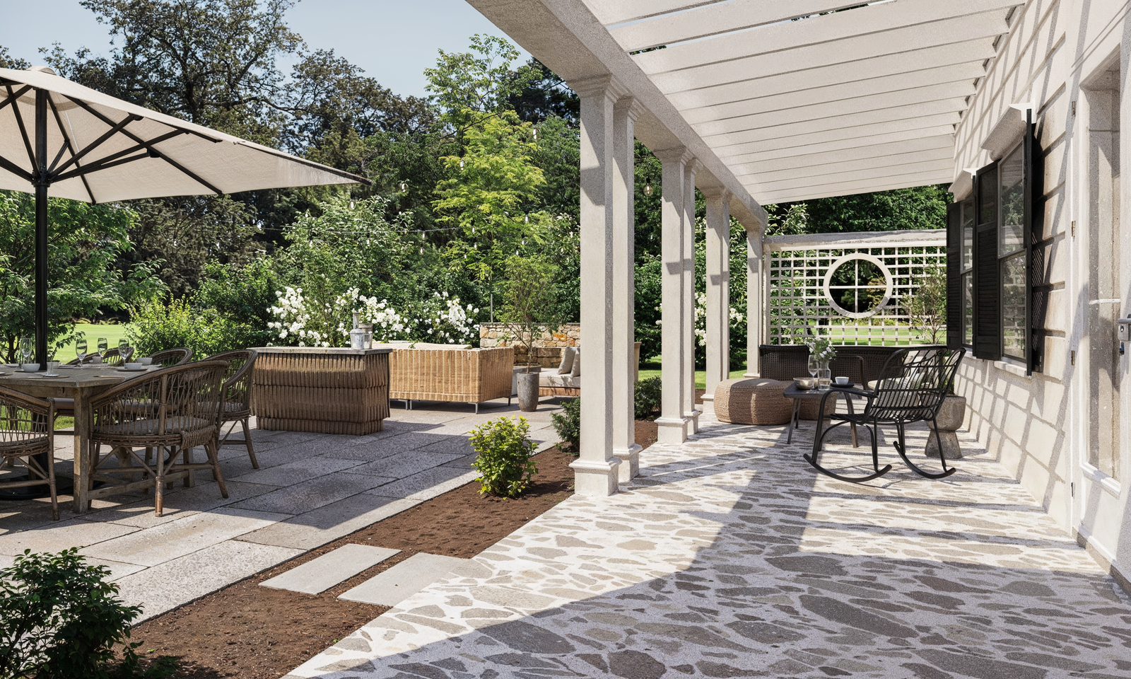 Bluestone Patio with Fireplace & Covered Porch