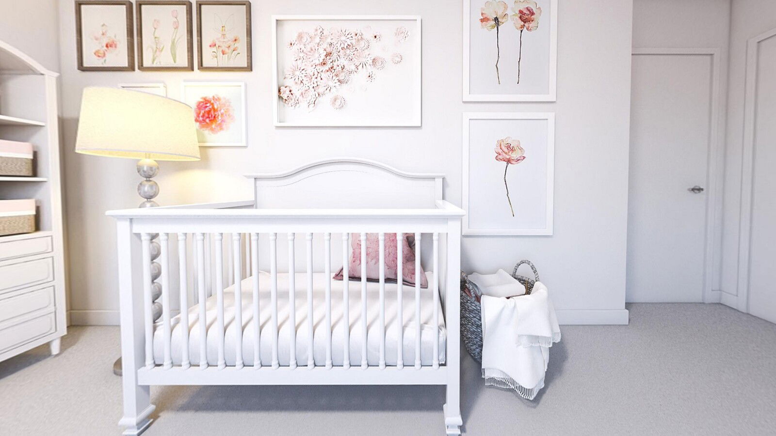 Pink Nursery Design with Floral Wall Art