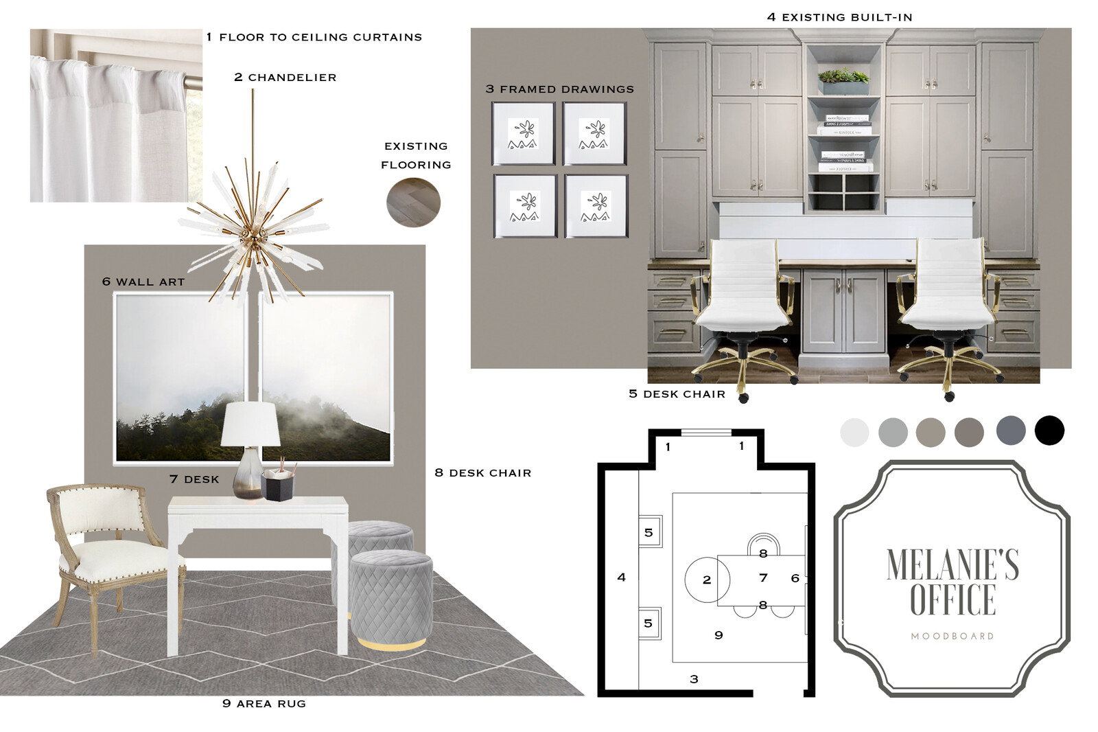 Monochrome Home Office Interior Design | Decorilla