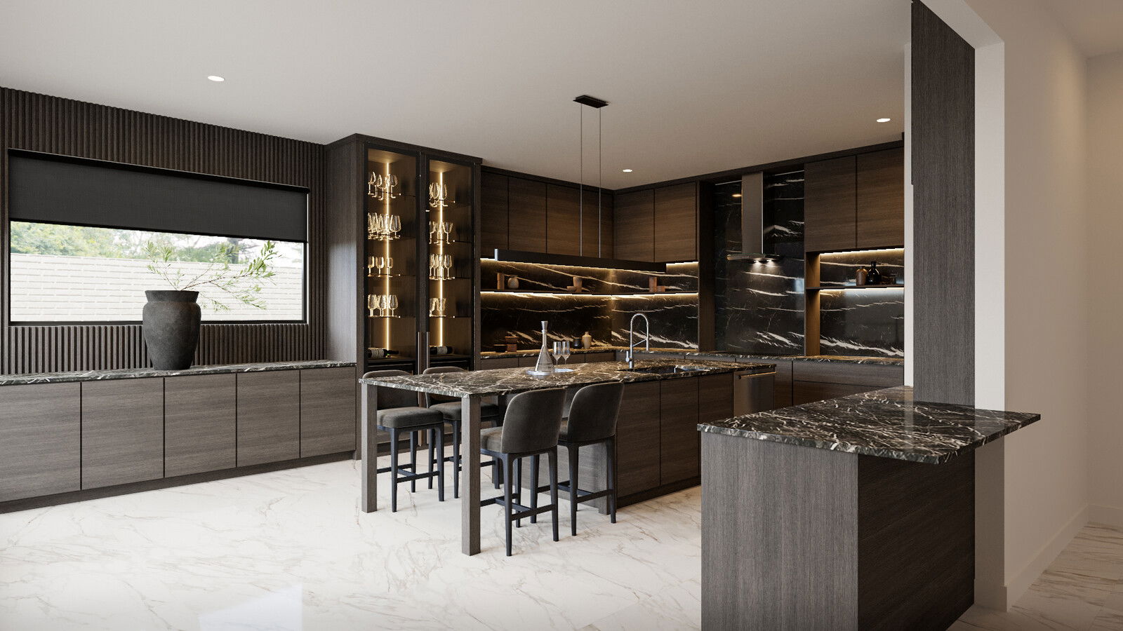 Masculine Kitchen with Bar Area Masculine Kitchen & Bar Renovation