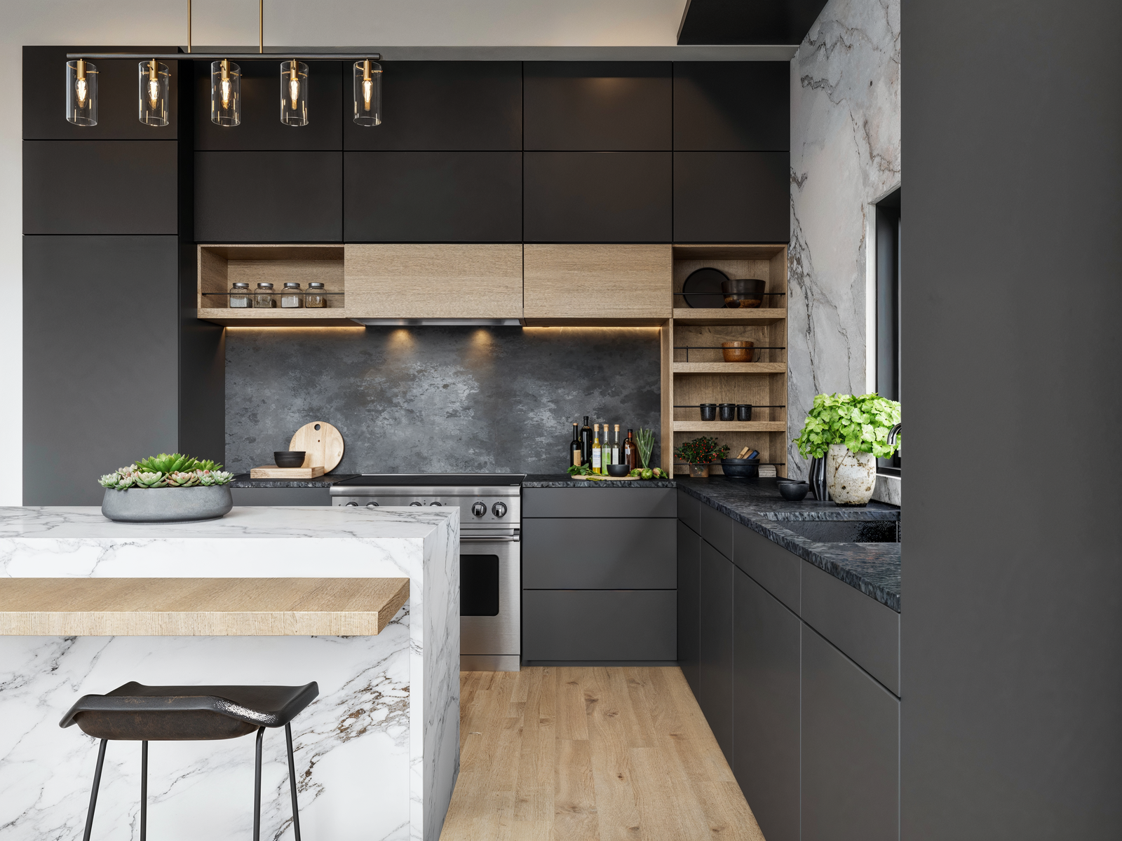 Modern Masculine Monochrome Contrast Kitchen Design 