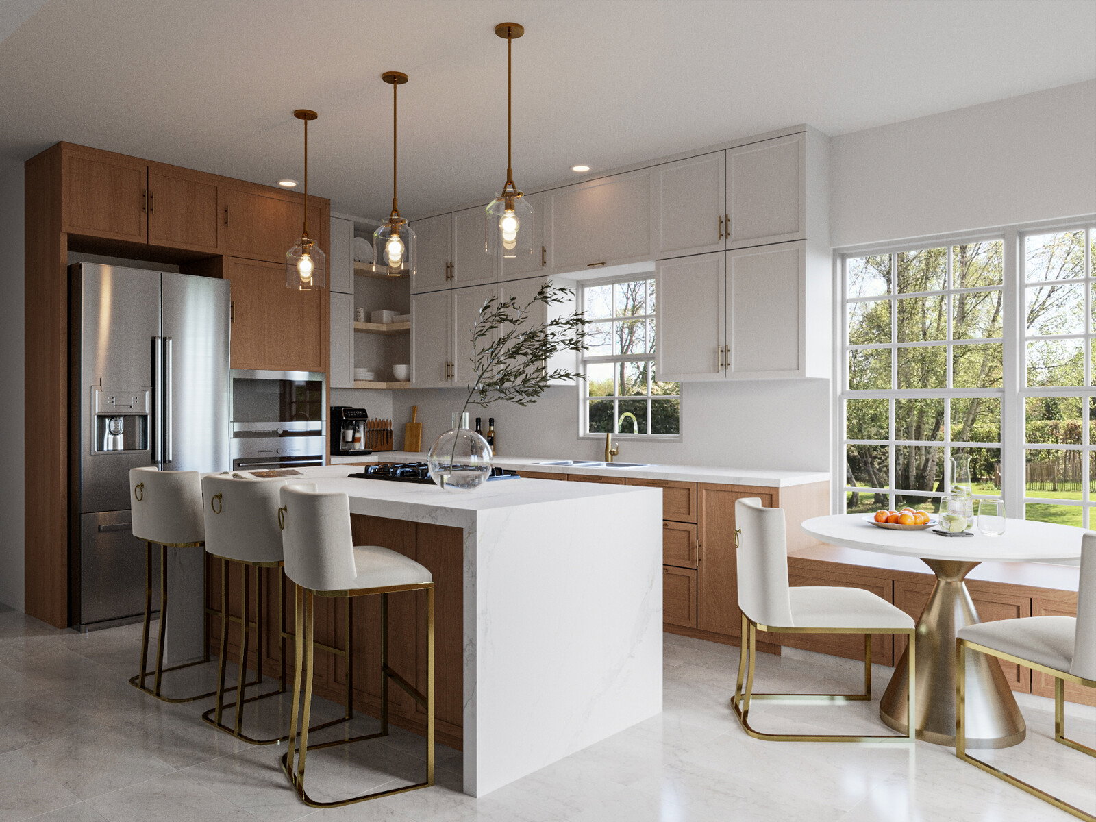 Renderizado de Diseño de Cocina Comedor Transicional