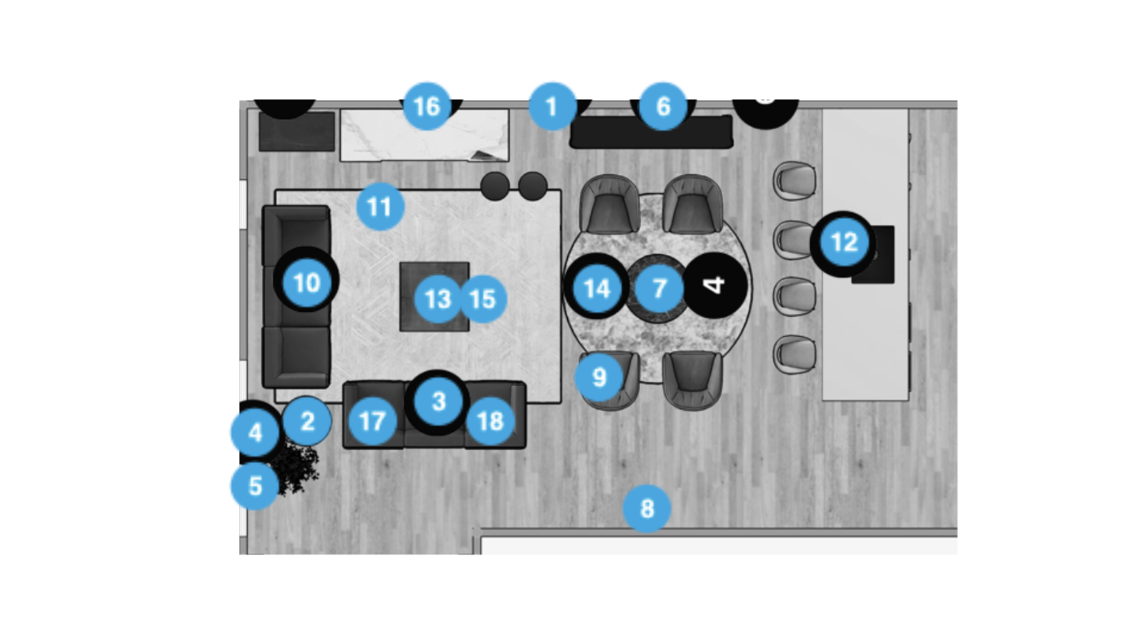 Online Designer Combined Living/Dining Floorplan