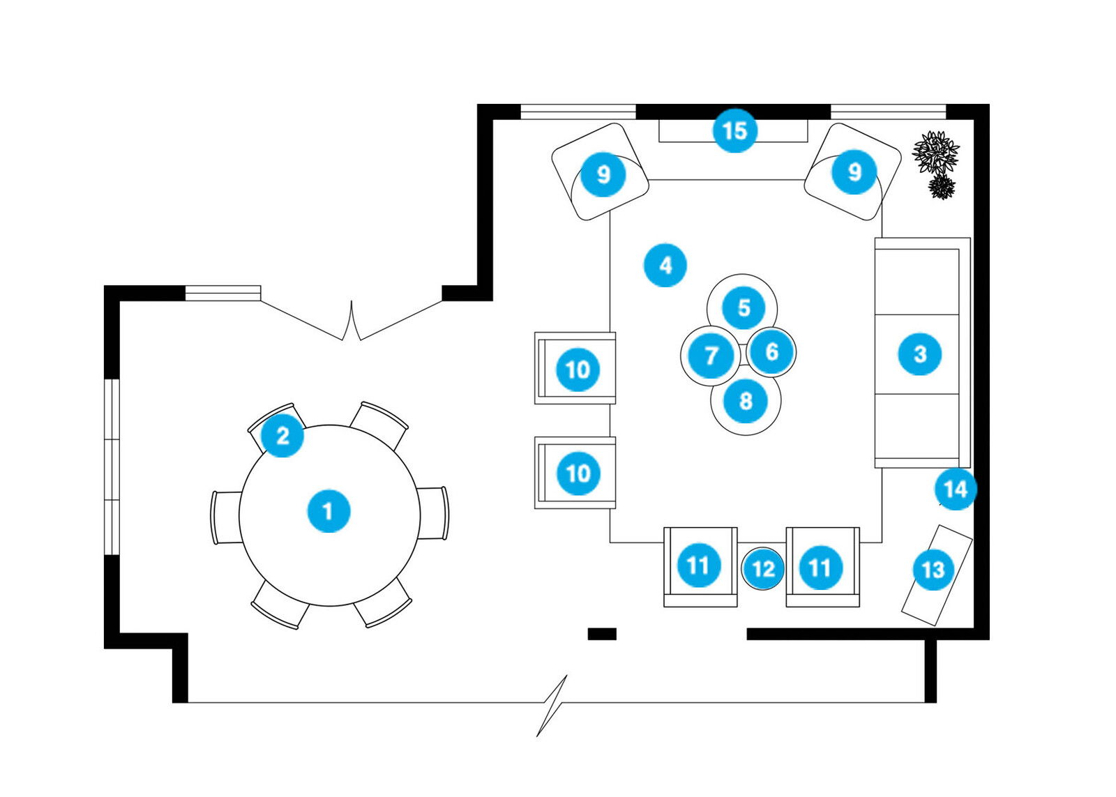 Online Designer Combined Living/Dining Floorplan