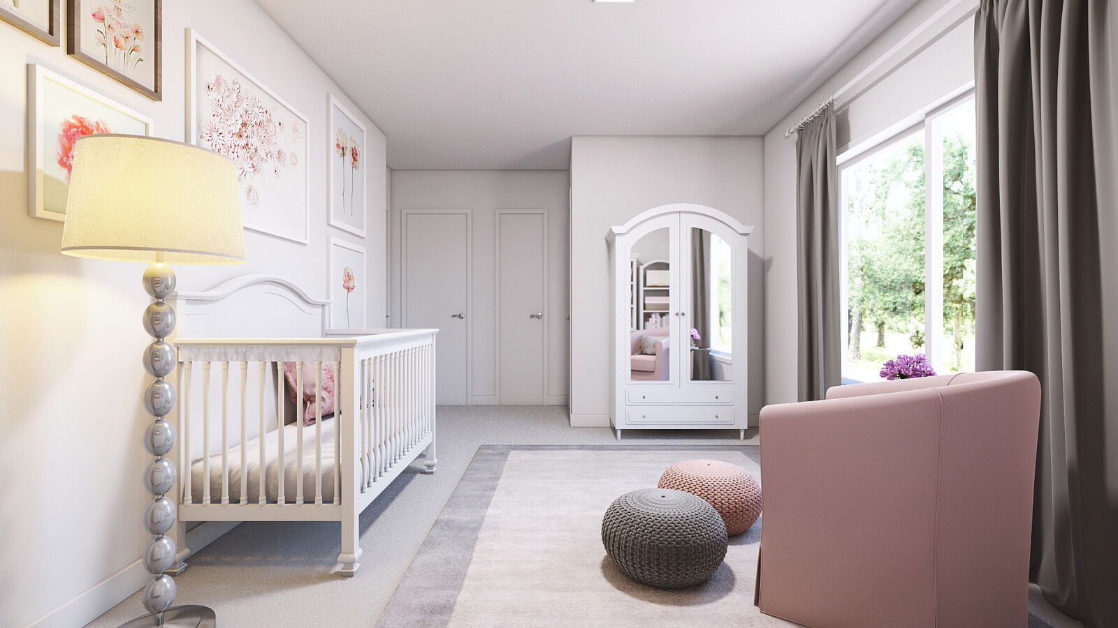 Pink Nursery Design with Floral Wall Art