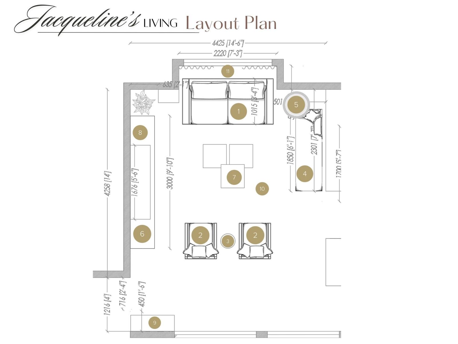 Plano de planta de sala de estar en línea