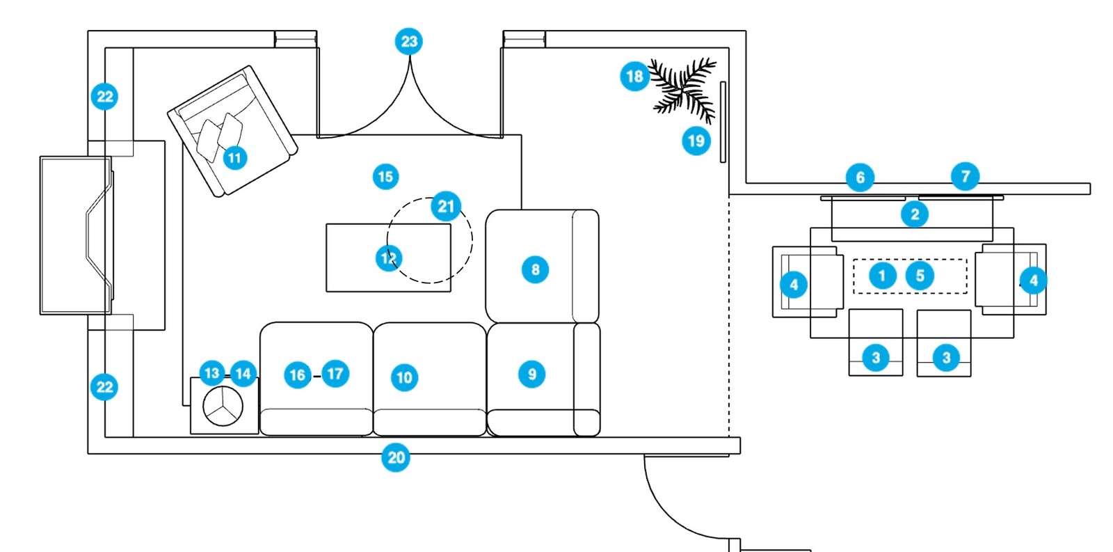 Online Designer Combined Living/Dining Floorplan