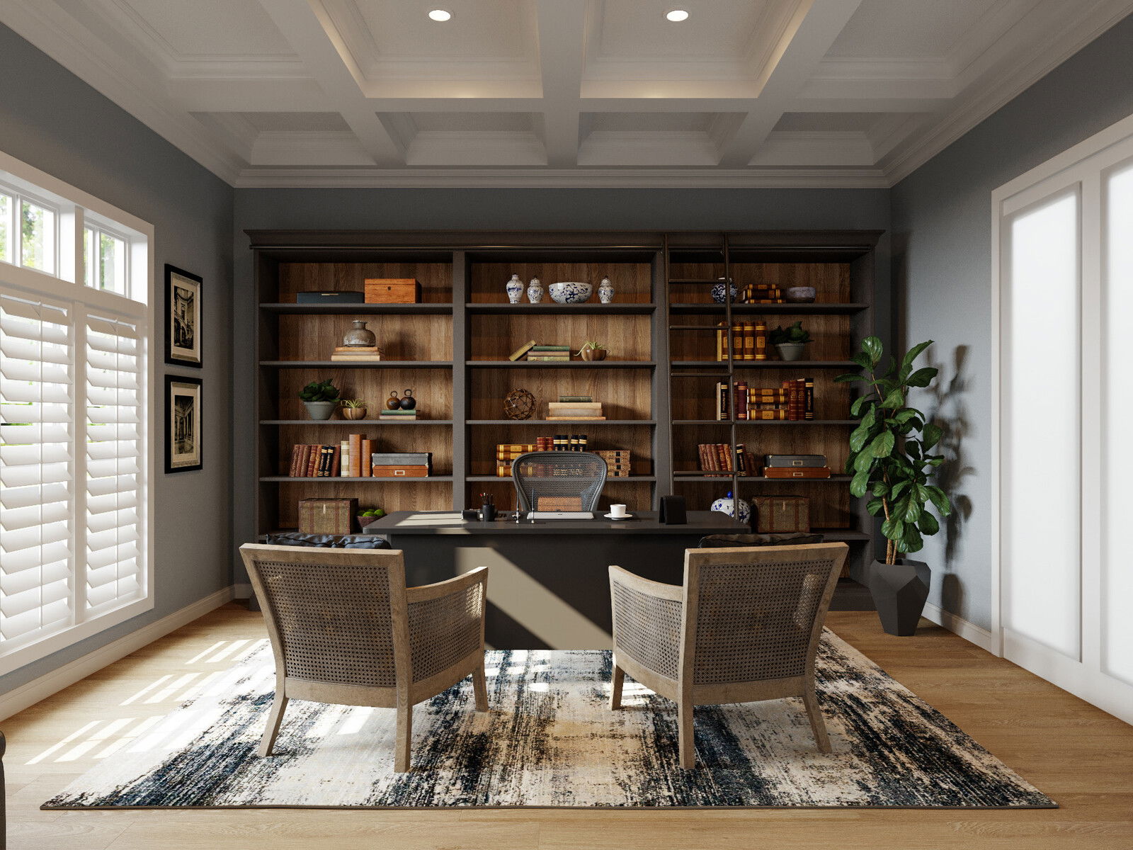 Masculine Home Office Design Project Rendering thumb