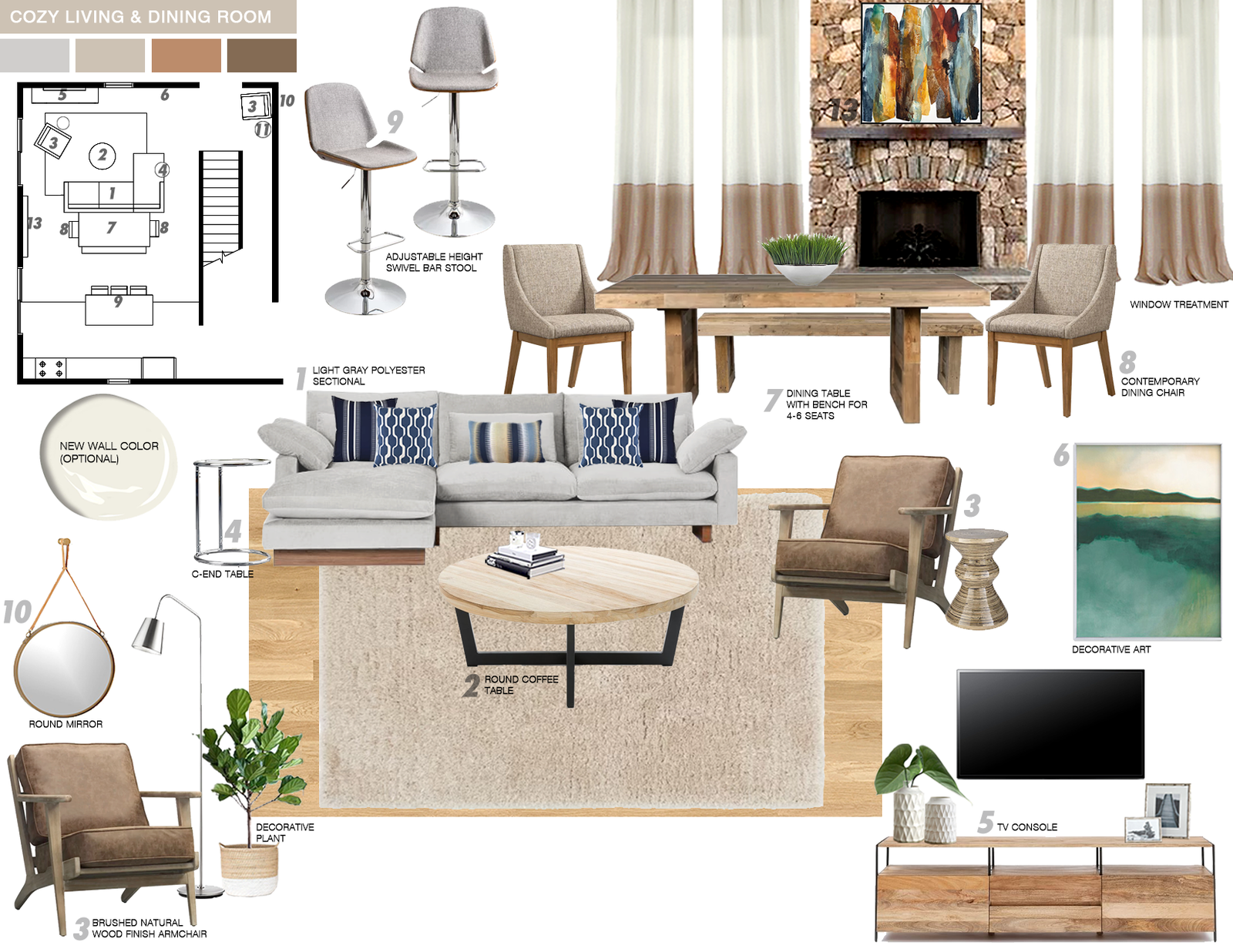 Online Designer Combined Living/Dining Interior Design Ideas