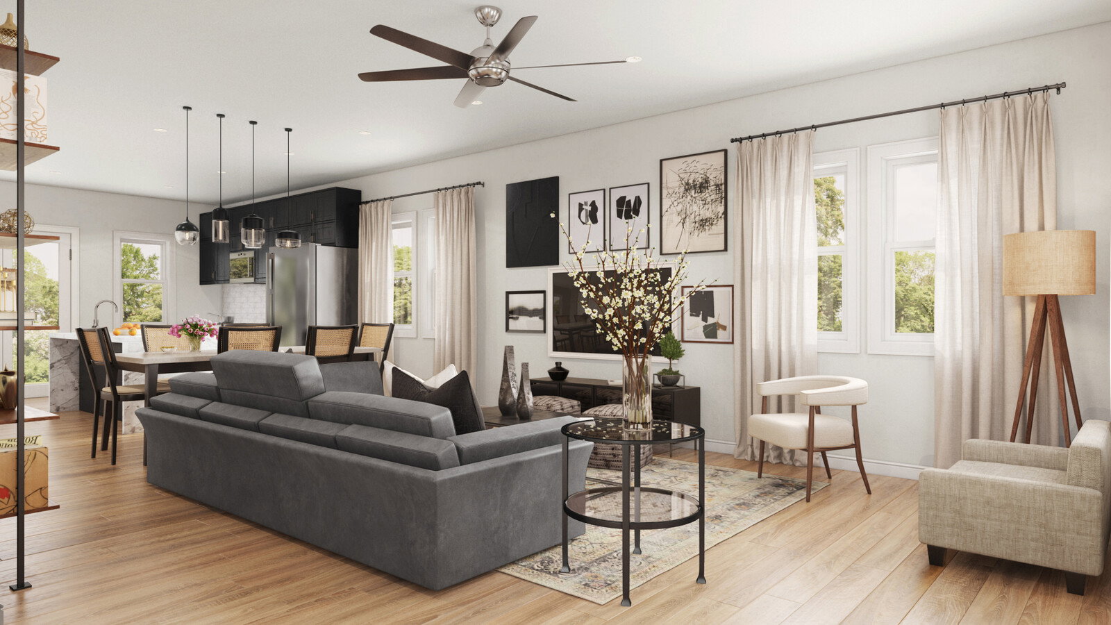 Renderizado de Sala de Estar & Cocina de Plan Abierto thumb