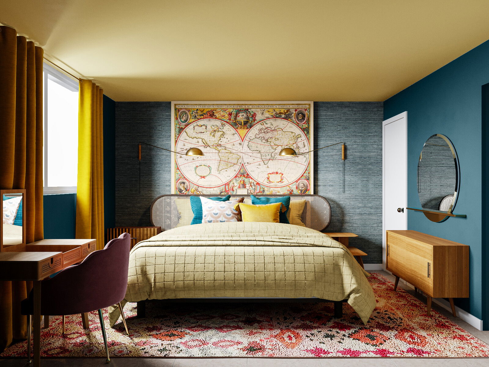 Warm & Colorful Eclectic Bedroom Interior Design